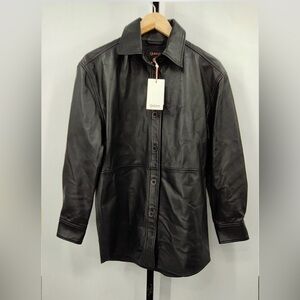 Quince Women's Black Leather Shirt Jacket NWT XS
